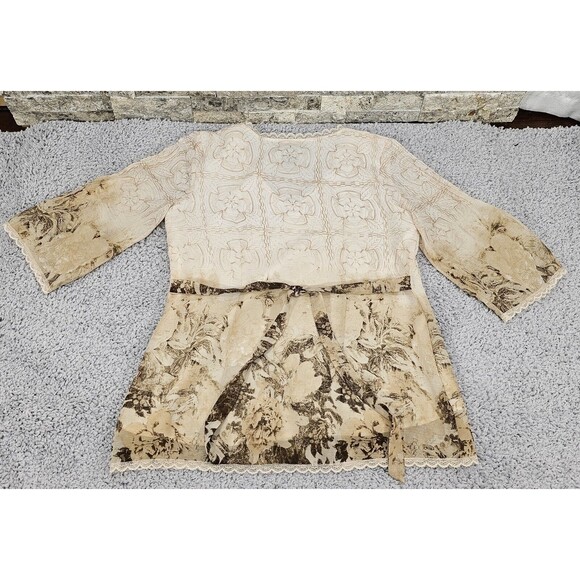 VTG 90s Tunic Top Women S Muted Beige Ombre Floral V-Neck Ethereal Whimsy Fairy - Picture 6 of 9